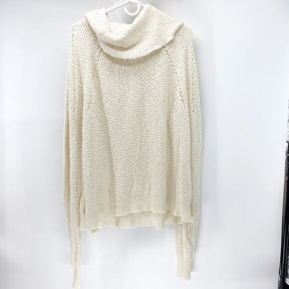 Free People By Your Side Sweater Size Cream Cowl Neck Bohemian Oversized open kn - Picture 8 of 9
